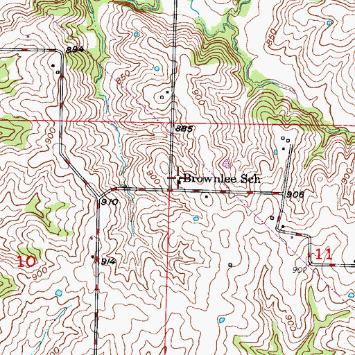 Topographic Map of Brownlee School, MO