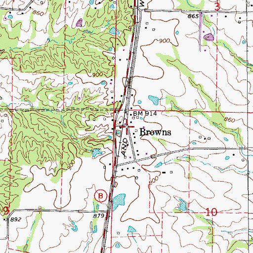 Topographic Map of Browns, MO