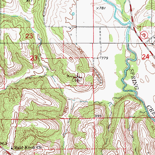 Topographic Map of Broyles Cemetery, MO