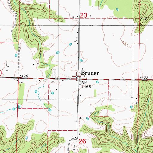 Topographic Map of Bruner, MO