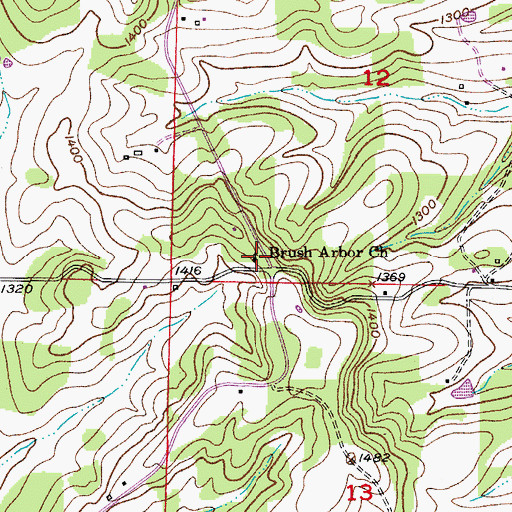 Topographic Map of Brush Arbor Church, MO