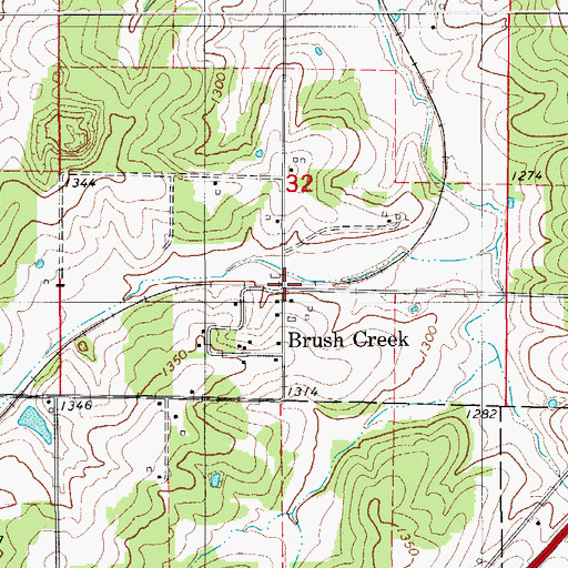 Topographic Map of Brush Creek, MO