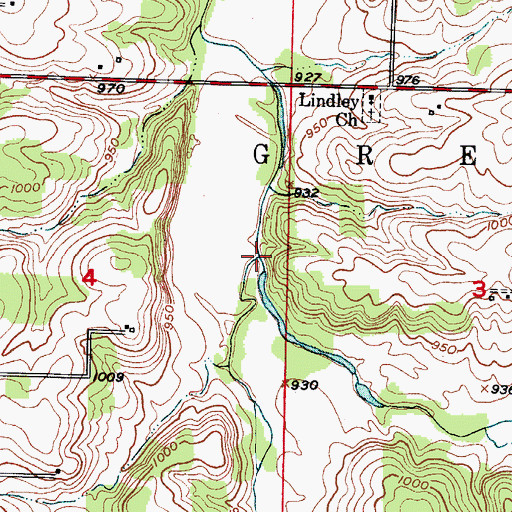 Topographic Map of Brush Creek, MO