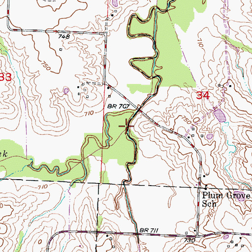 Topographic Map of Brush Creek, MO