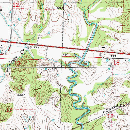 Topographic Map of Brush Creek, MO