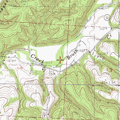 Topographic Map of Brush Creek, MO