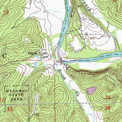 Topographic Map of Brush Creek, MO
