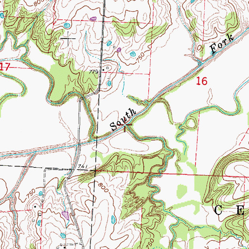 Topographic Map of Brush Creek, MO