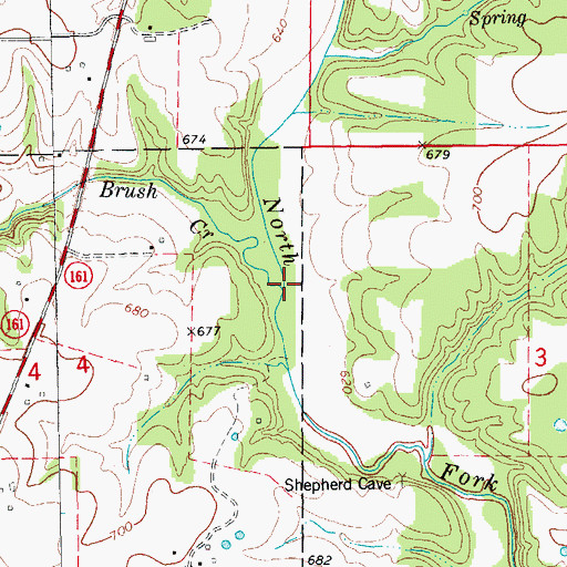 Topographic Map of Brush Creek, MO