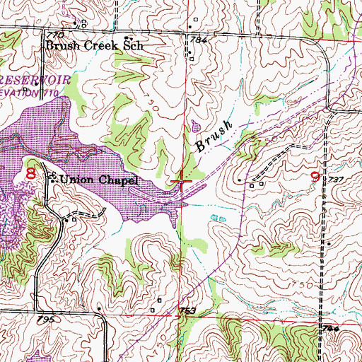 Topographic Map of Brush Creek, MO