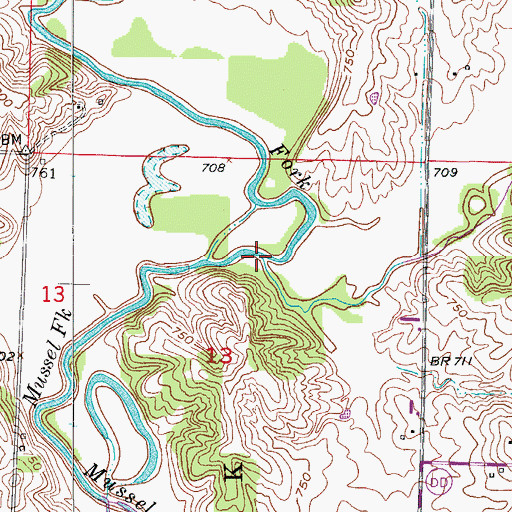 Topographic Map of Brush Creek, MO