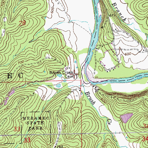 Topographic Map of Brush Creek Cemetery, MO