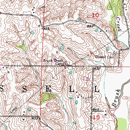 Topographic Map of Brush Creek Cemetery, MO