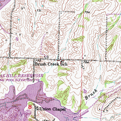 Topographic Map of Brush Creek School (historical), MO