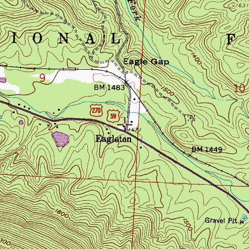 Topographic Map of Eagleton, AR
