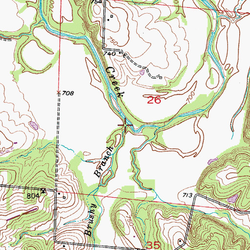 Topographic Map of Brushy Branch, MO