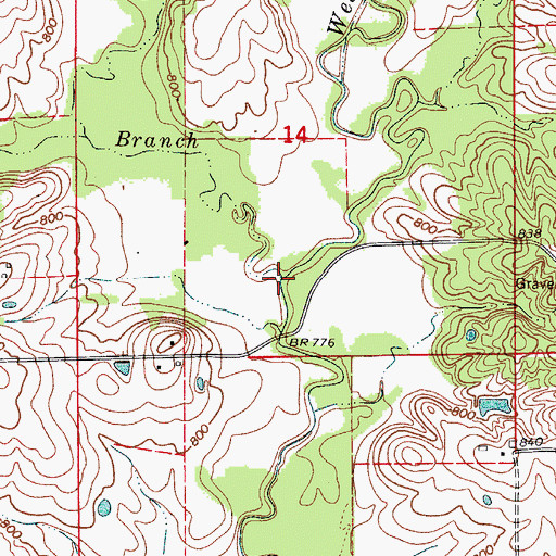 Topographic Map of Brushy Branch, MO