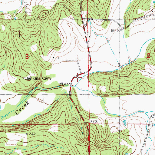 Topographic Map of Brushy Branch, MO