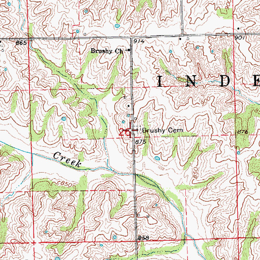 Topographic Map of Brushy Cemetery, MO