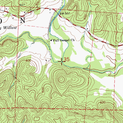 Topographic Map of Brushy Creek, MO