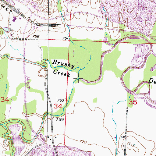 Topographic Map of Brushy Creek, MO