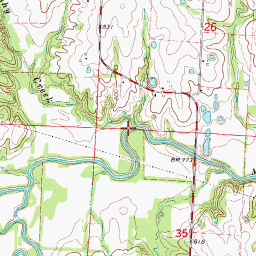 Topographic Map of Brushy Creek, MO