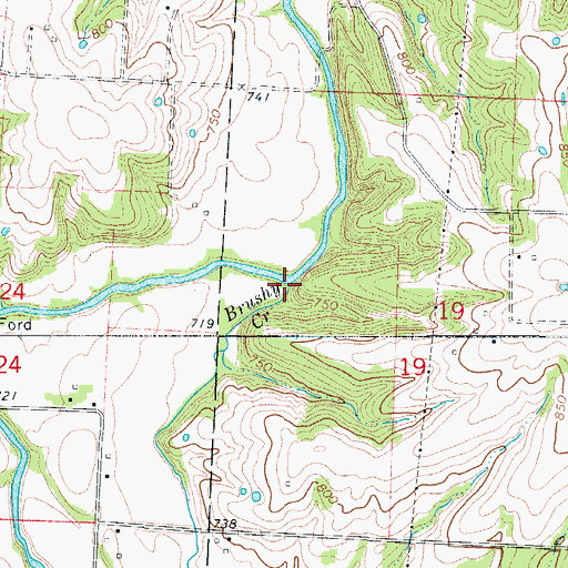 Topographic Map of Brushy Creek, MO