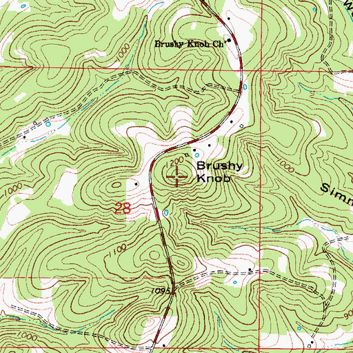 Topographic Map of Brushy Knob, MO