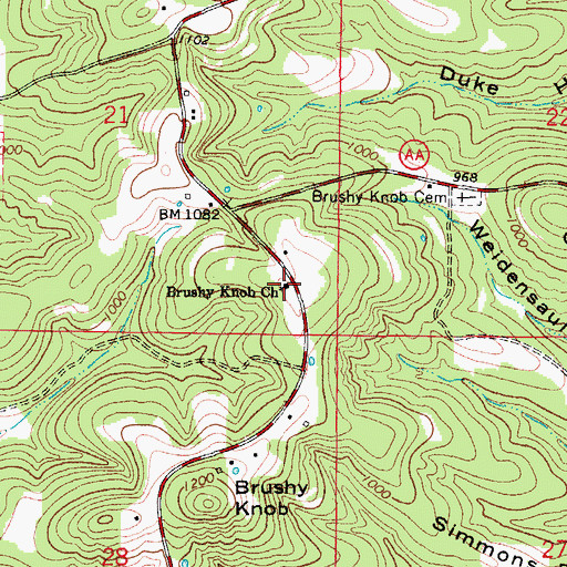 Topographic Map of Brushy Knob Church, MO