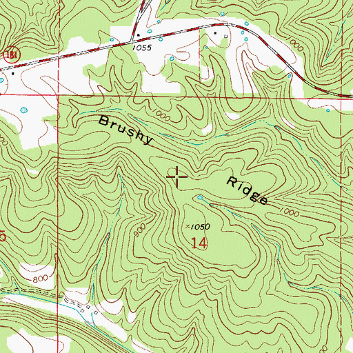 Topographic Map of Brushy Ridge, MO