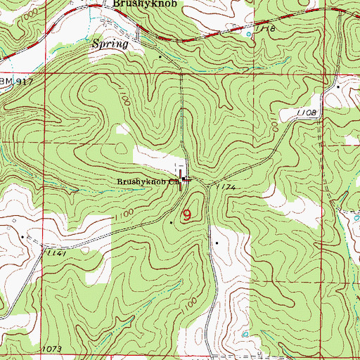 Topographic Map of Brushyknob Church, MO