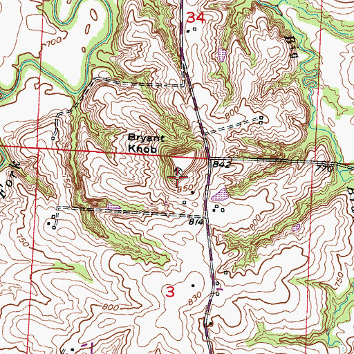 Topographic Map of Bryant Knob, MO