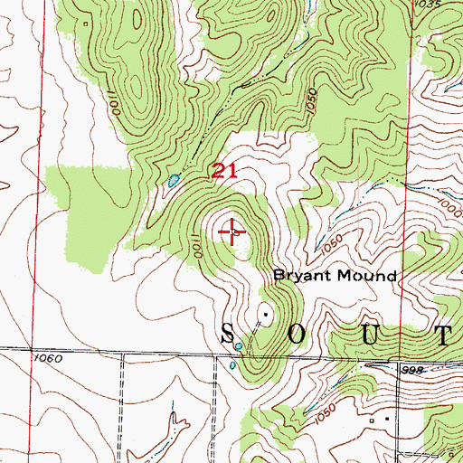Topographic Map of Bryant Mound, MO