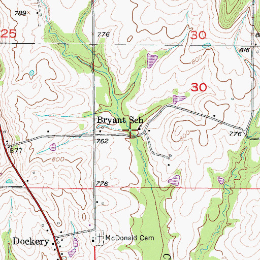 Topographic Map of Bryant School, MO