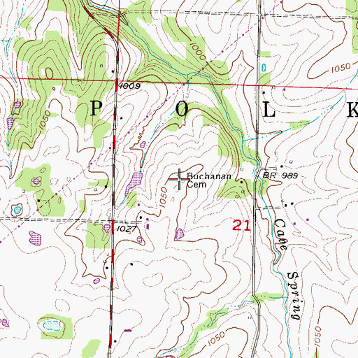 Topographic Map of Buchanan Cemetery, MO