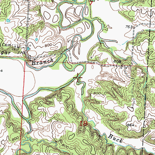 Topographic Map of Buck Branch, MO