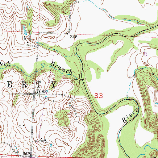 Topographic Map of Buck Branch, MO