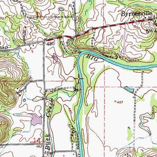Topographic Map of Buck Creek, MO