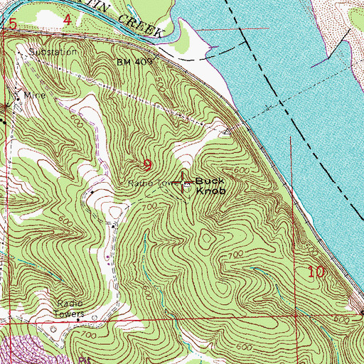 Topographic Map of Buck Knob, MO