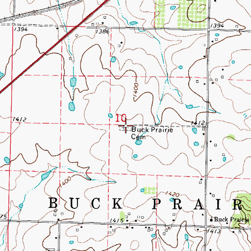Topographic Map of Buck Prairie Cemetery, MO