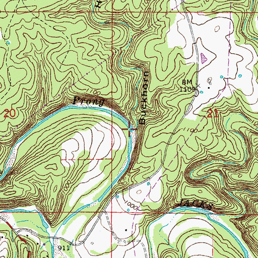 Topographic Map of Buckhorn Hollow, MO