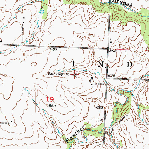 Topographic Map of Buckley Cemetery, MO