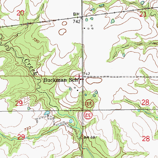 Topographic Map of Buckman School (historical), MO