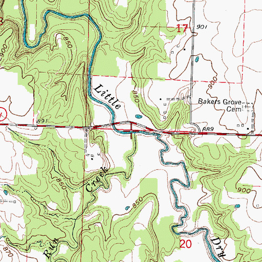 Topographic Map of Bucks Run Creek, MO