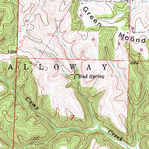 Topographic Map of Bud Spring, MO