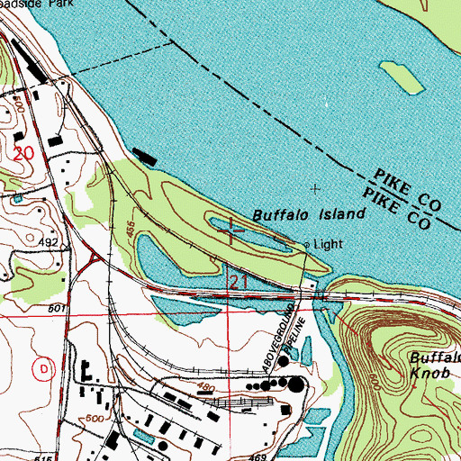 Topographic Map of Buffalo Island, MO
