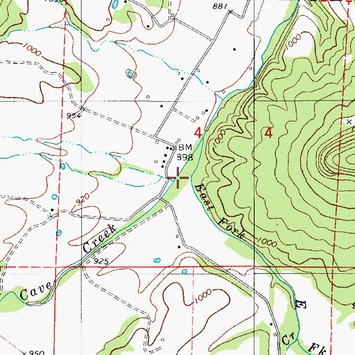 Topographic Map of East Fork Cave Creek, AR