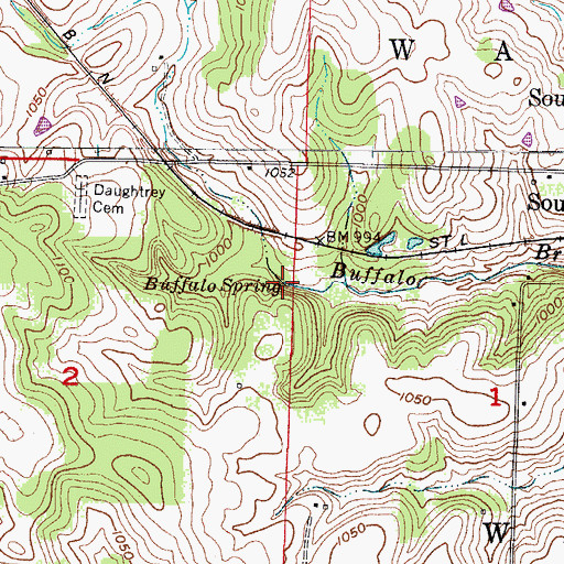Topographic Map of Buffalo Spring, MO