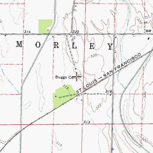 Topographic Map of Buggs Cemetery, MO