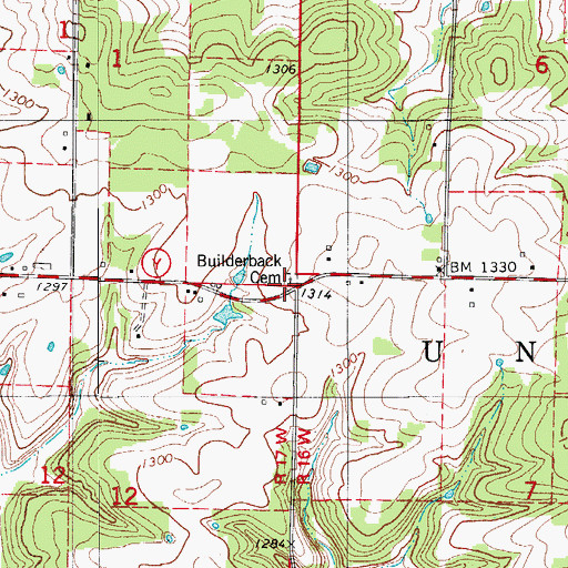 Topographic Map of Builderback Cemetery, MO